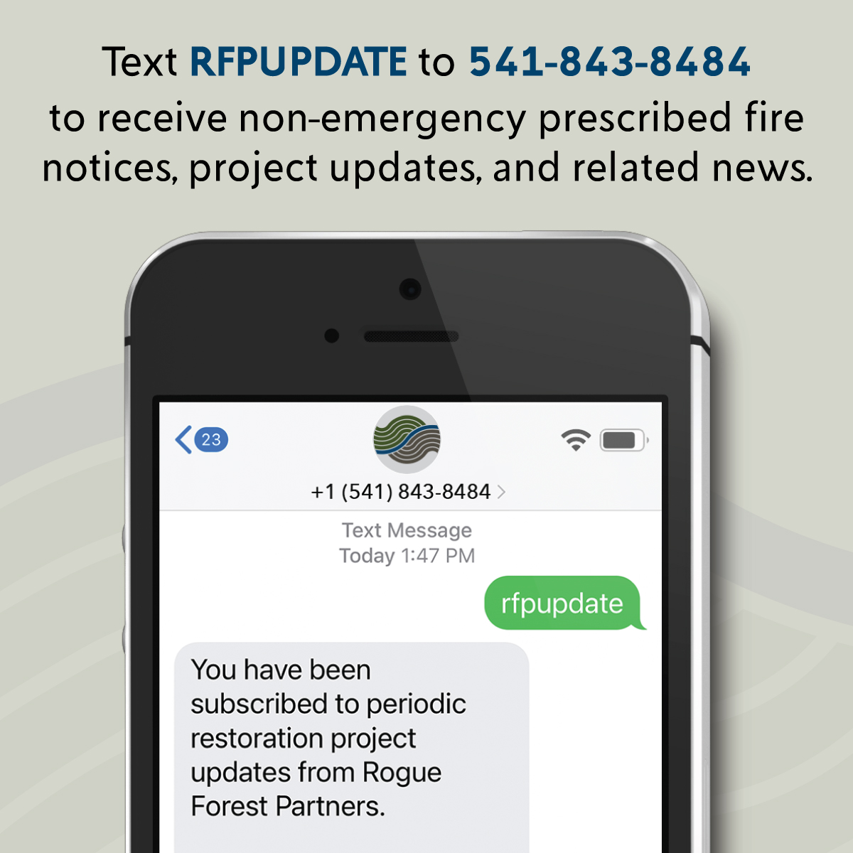 Rogue Basin forest restoration non emergency text updates from the Rogue Forest Partners.