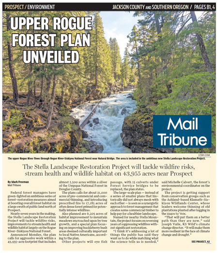 Medford Mail Tribune August 23, 2022 featuring the Stella Restoration Project